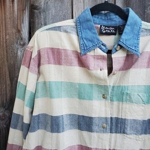 Vintage Lemon Grass Striped Red Green Blue Top